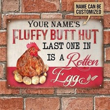 Personalized Chicken Fluffy Butt Hut Metal Sign, Custom Name Printed Metal Sign