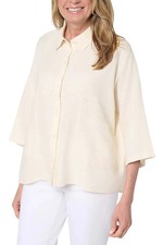 Peace Love World Women's Linen Blend Pieced Short Slv Shirt Pristine