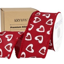 Valentines Day Ribbon 2.5 Inch 10 Yard Glitter Red White Heart Wired Edge