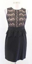 Ann Taylor Loft Black Nude Lace Illusion Peplum Sheath Dress Size 0 Sleeveless