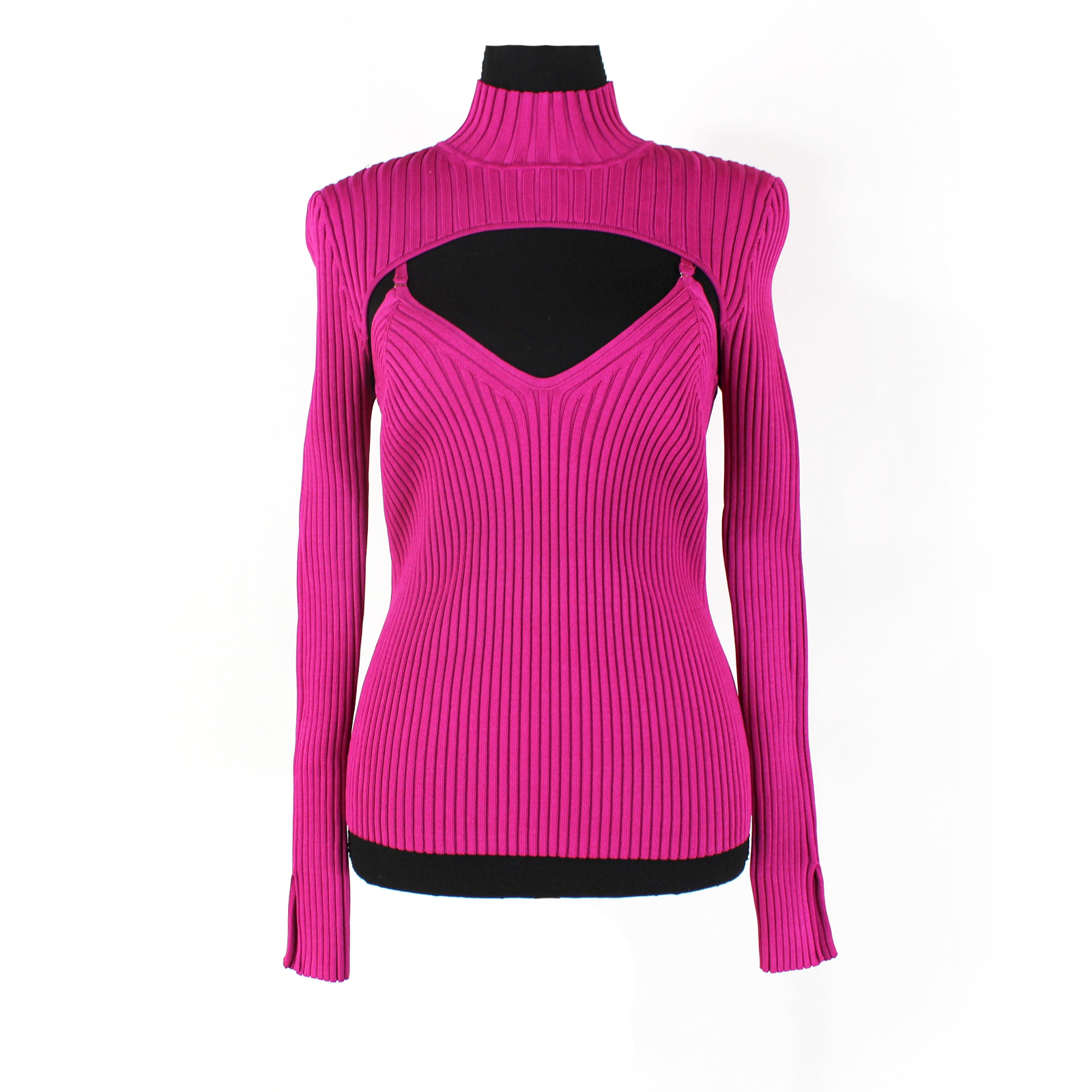 Jonathan Simkhai Fleur Layered Top NEW 2 Pc Ribbed Knit Bougainvillea Sweater M