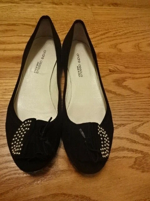 Andre Assous Italian All Leather Suede Black Flats Ballets Shoes Sz 9 B - Image 2 of 4