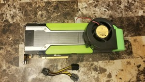 Nvidia Tesla m40 12GB GDDR5 GPU with blower fan mount, bracket, and