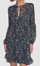 Tommy Hilfiger Women's Blue Graphic Floral Metallic Mini Shift Dress Size 4