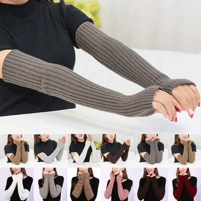 Women Protection Arm Warmer Long Fingerless Stretchy Gloves Sleeves Mitten US  