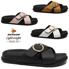 LADIES COMFORT SUMMER BEACH FOOTBED SLIP ON FLAT WIDE MULES SLIDERS SANDALS SIZE
