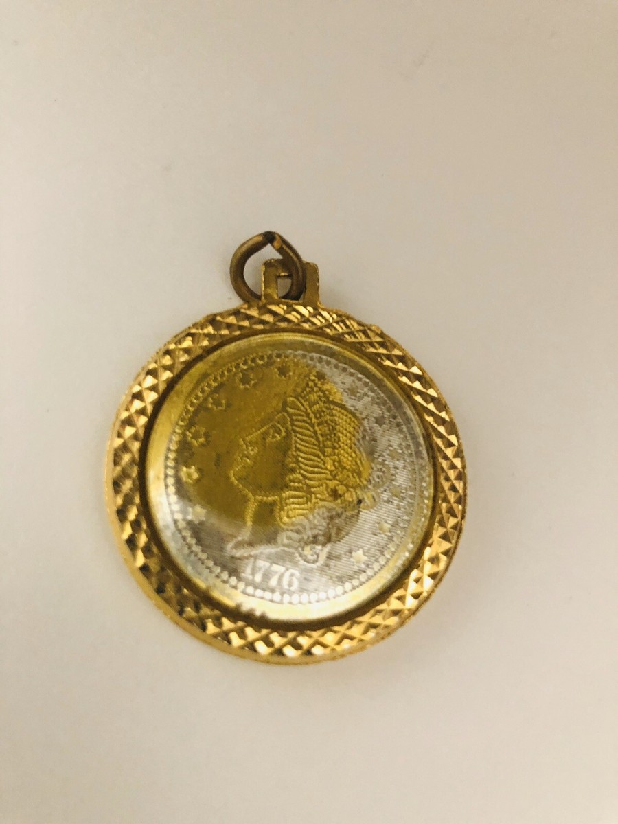 Vintage Bicentennial 1776 Twenty D Coin Gold / Silver Tone Pendant