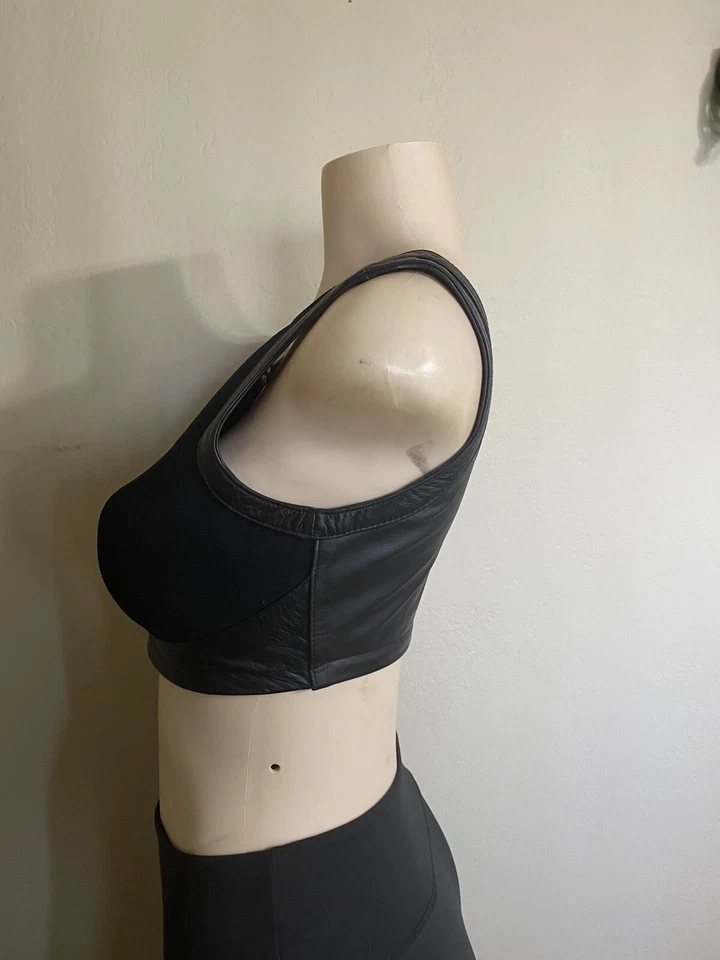 Harley Davidson Womens Black Leather Bustier Bra Top Zip Up Size 30/2 W - Image 2 of 4