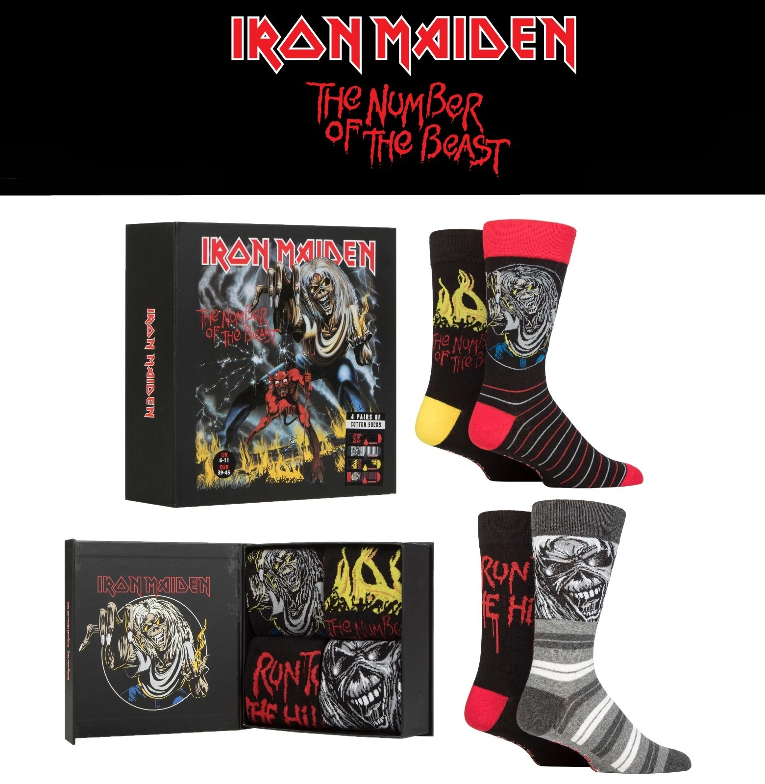 Iron Maiden Gift Boxed Socks Number of the Beast 4 Pairs- Exclusive to SOCKSHOP
Opens in a new windo