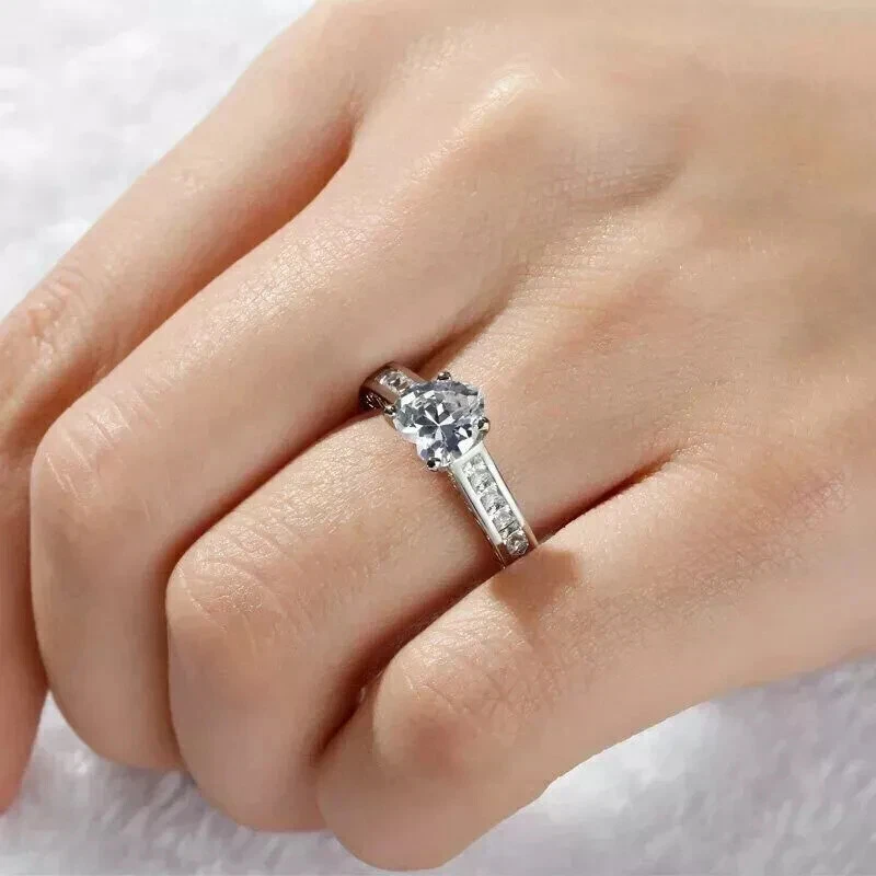 2Ct Heart Cut Lab-Created Diamond Women's Engagement Ring 14k White Gold Plated - Image 4 of 4