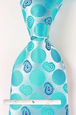 New Classic Dot Paisley Blue 100 JACQUARD WOVEN Silk Men's Necktie Tie