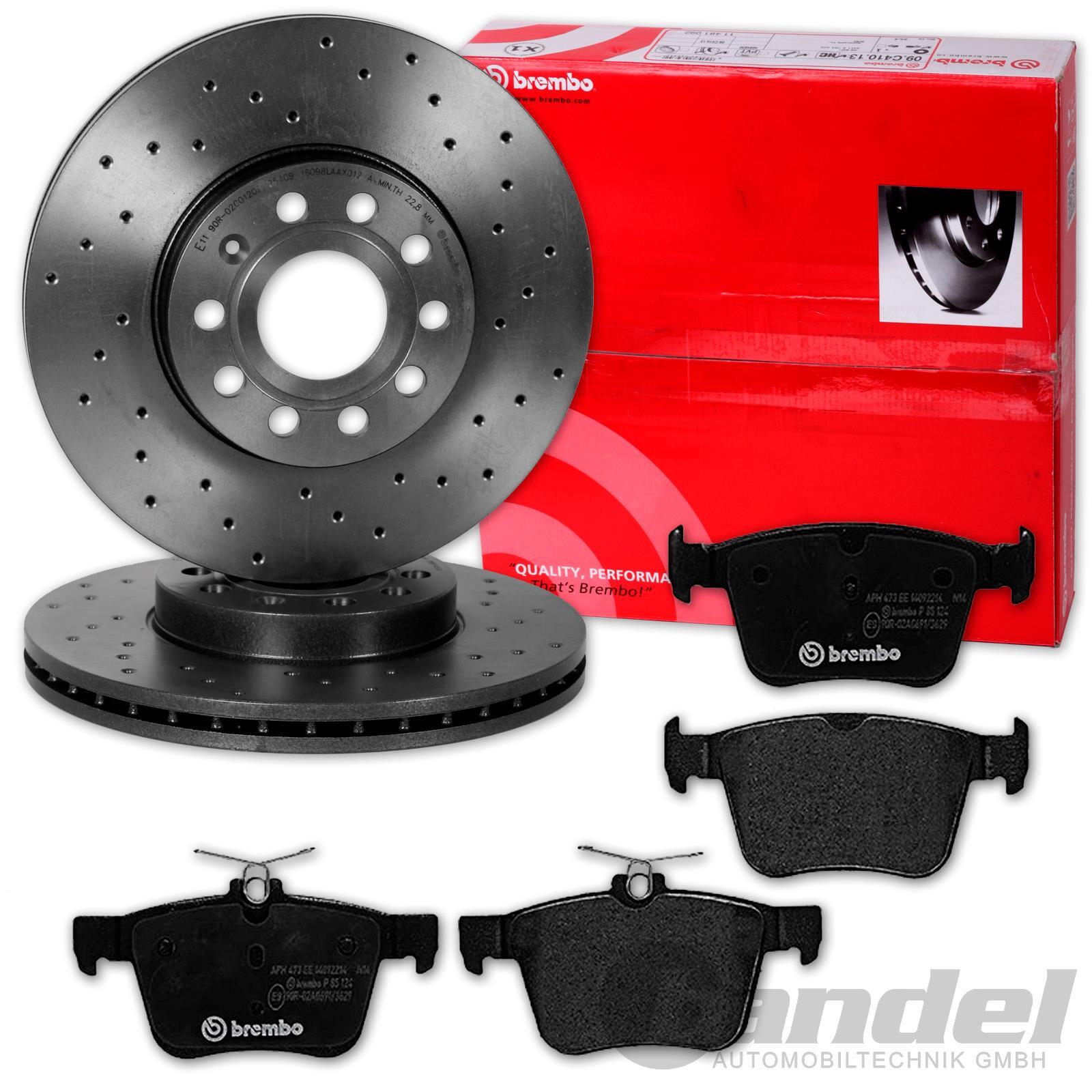 BREMBO Perforado Discos + Pastillas Traseras para VW Golf 7 Passat 3G Audi A3 8V