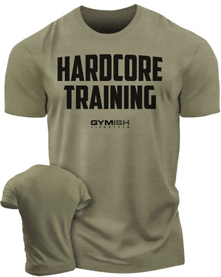 080. Silver On Black Hardcore Training Funny Workout Gym T-Shirt for Men