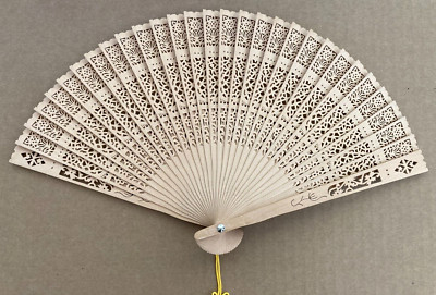 Vintage Folding Wood Carved Fan in Original Box, from China in the early 1980's