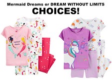 Carters Girls 2T, 3T Cotton Pajamas 4-Piece Snug Fit Mermaid, Unicorn, Dreams