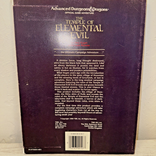 AD&D Dungeons & Dragons The TEMPLE of ELEMENTAL EVIL T1-4 9147 1985 Module + Map - Picture 2 of 15