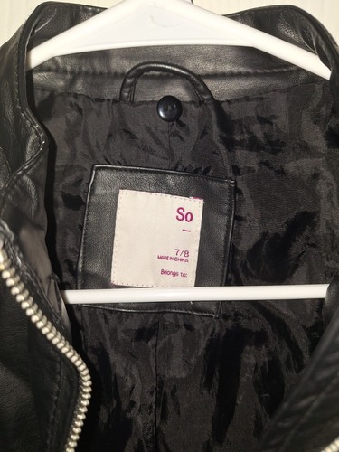 SO Girls Black Faux Leather Jacket with Sweater Sleeves, Size 7/8 - Picture 2 of 3