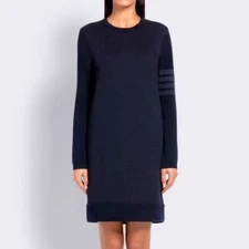 Thom Browne Navy Classic Loopback Tonal 4 Bar Sweater Dress Sweatshirt Terry 40