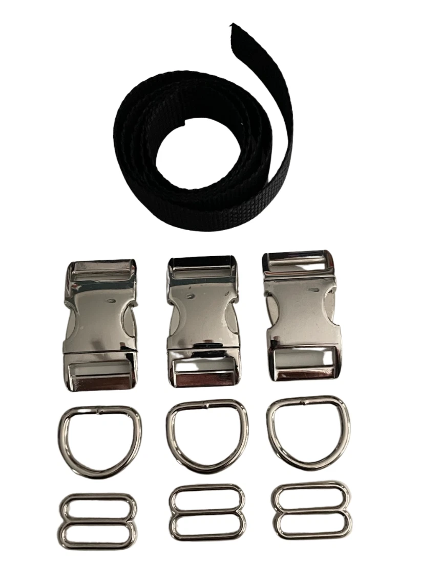 1 Aluminum Metal Dog Collar HARDWARE KITS buckle-slide-D ring-poly Set of 3