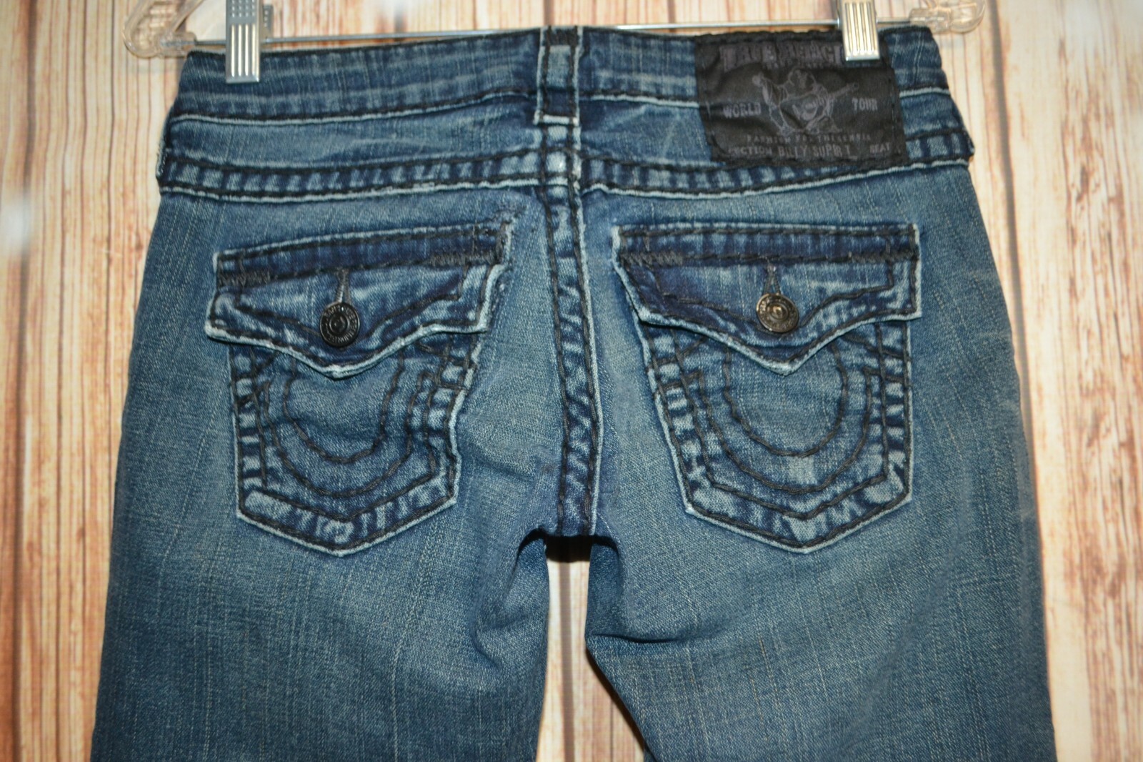 True Religion Women's Billy Super T Black Thick Stitch Blue Denim Jeans Sz 26x33 thumbnail 7