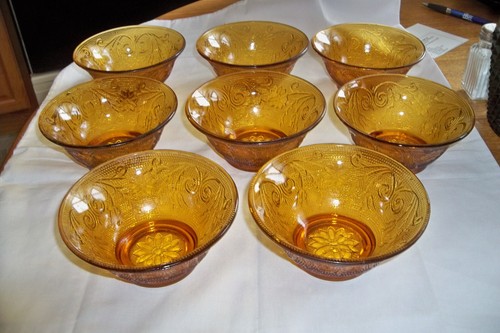 8 INDIANA GLASS vintage Tiara glass Amber color 5 1/2" cereal bowls