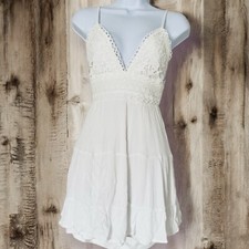 Windsor Casual Cutie Linen Skater Dress White Small Boho Rodeo Lace Lined