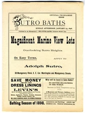 1/23/1898 SAN FRANCISCO SUTRO BATHS BATH HOUSE~ANTIQUE SWIMMING & EVENTS PROGRAM