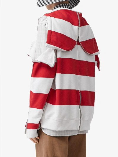 BURBERRY RED 2 IN 1 WHITE STRIPED COTTON LOGO DETACHABLE ZIP