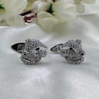 Luxury Panther Face With Sparkle White CZ & Green Emerald Eyes Men's Cufflinks
