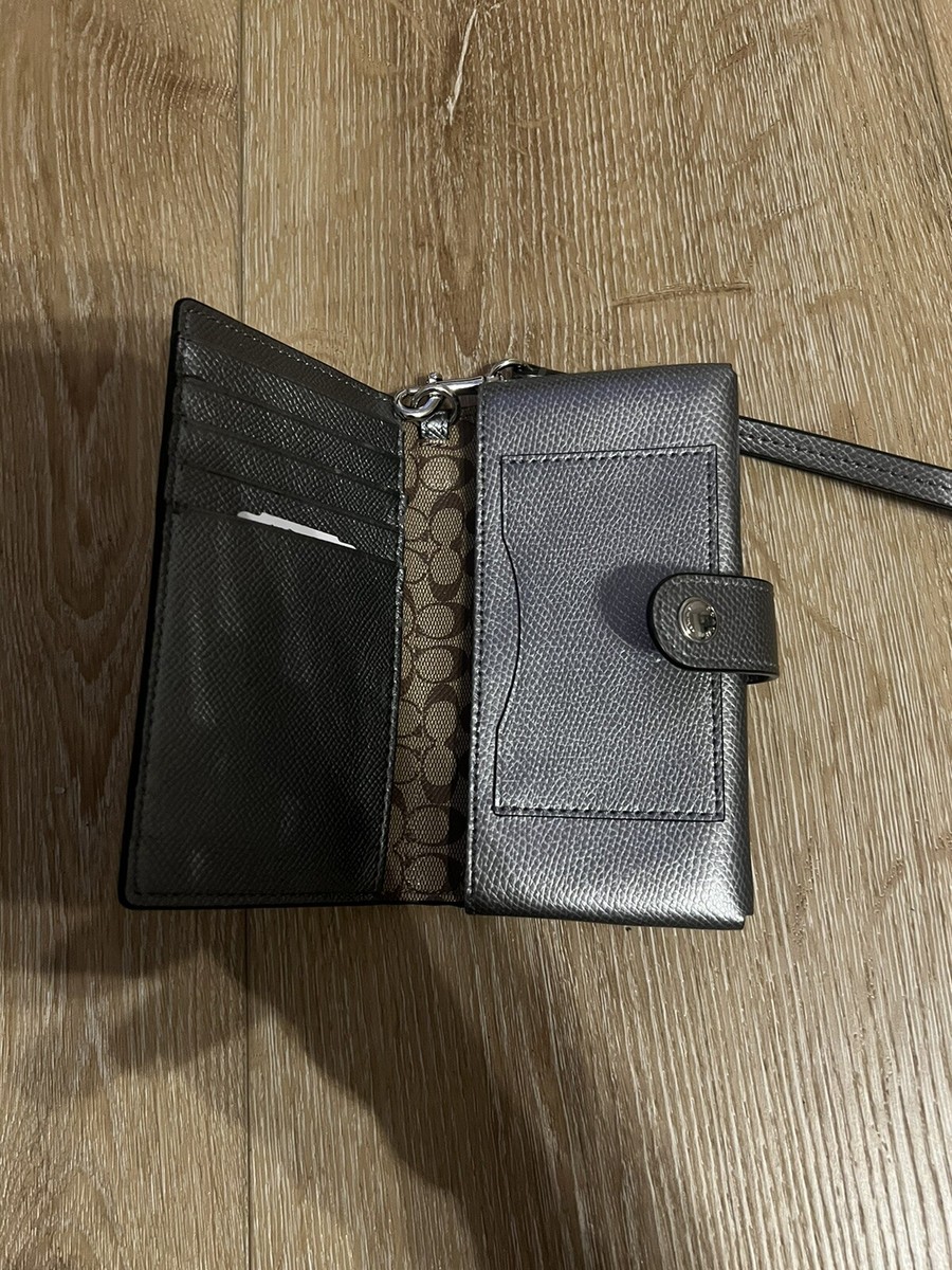 Coach Gray Pewter Leather Slim Snap Wristlet iPhone Cell Phone Coach Gray Pewter Leather Slim Snap Wristlet iPhone Cell Phone