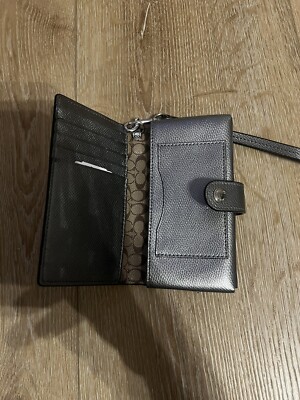 Coach Gray Pewter Leather Slim Snap Wristlet iPhone Cell Phone