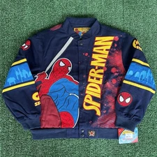 NWT NOS 2011 JH Design Youth Spiderman Nascar Jacket Size 2XL Mens Cropped Small