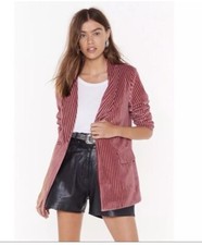 Nasty Gal Crushed Velvet Pink Single Breasted Blazer Size 8 NWOT