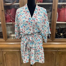 Lily of France Floral Robe Medium Sleepwear Short Sleeve Kimono Vintage