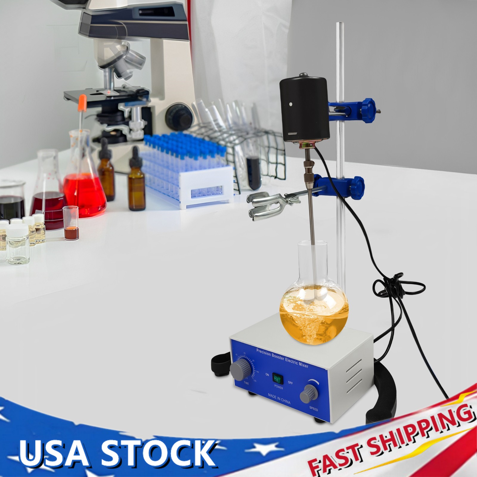 Overhead Lab Stirrer, 100W 2800 RPM, 2.64 Gal Capacity, Digital Timer, 0-120 Min