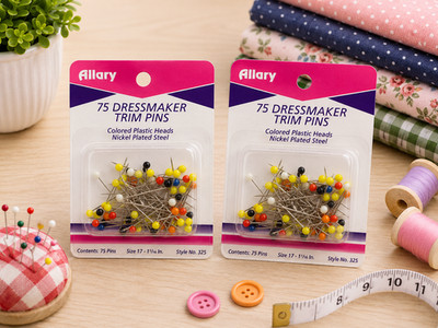 Lot of 2 Allary 75 Dressmaker Straight Pins Colored Heads Nickel Plated Steel