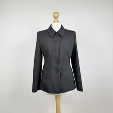 Woman’s NEXT Vintage Black Striped Wool Blend Lined Blazer Jacket Made in GB 10