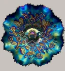 Antique Northwood Carnival Glass Good Luck Ruffled Bowl Amethyst 9 in [1764]