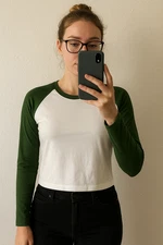 SHEIN Green & White Raglan Long Sleeve Top Women’s Size M – C25