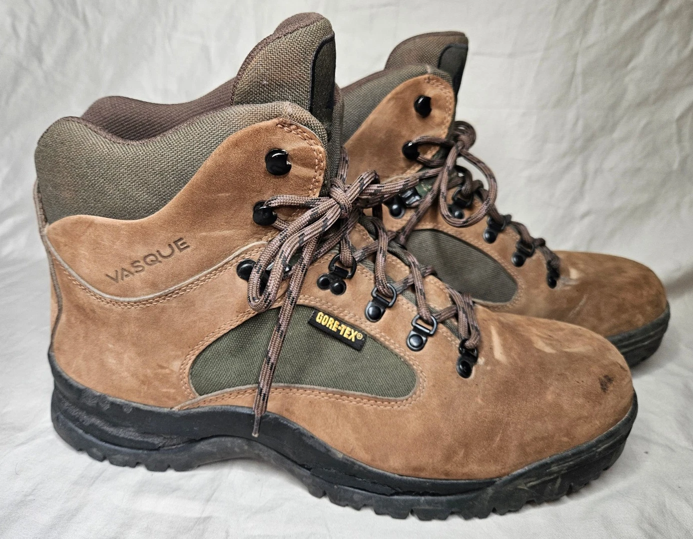 Vasque Hiking Waterproof Boots Mens 12 Brown Green Suede Trail Walking Damaged