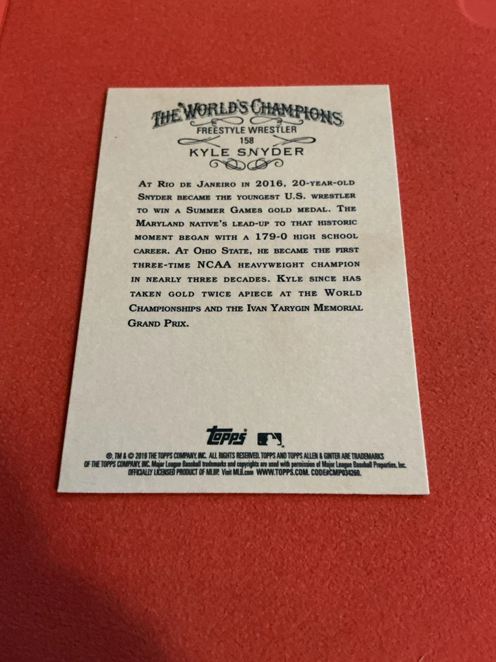 2019 Topps Allen & Ginter Base Set #158 Kyle Snyder - Freestyle Wrestler 🔥🔥🔥 - Image 2 of 2