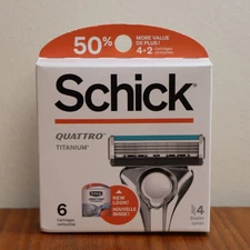 NEW SEALED Box 6 Cartridges Schick Quattro Titanium 4 Blade Razor Refills
