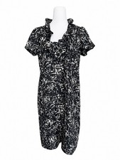 J. Crew Silk Shift Dress Size 8 Black White Abstract Ruffle Neck