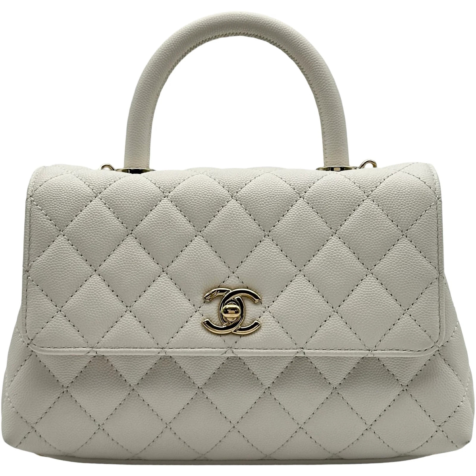 CHANEL Coco Handle XS White Caviarskin Handbag A92990 #OKB8223