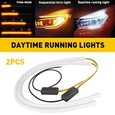 2/4x 60cm Flexible Turn Amber Signal Car White DRL Daytime Running LED Strip Lig