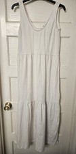 NEW MANGO 100% ORGANIC COTTON WHITE MIDI TIERED SUMMER DRESS SIZE 8