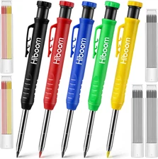 5 Pcs Mechanical Carpenter Pencil, 30 Pcs Refills Needle Nose Tip Hole Marker wi