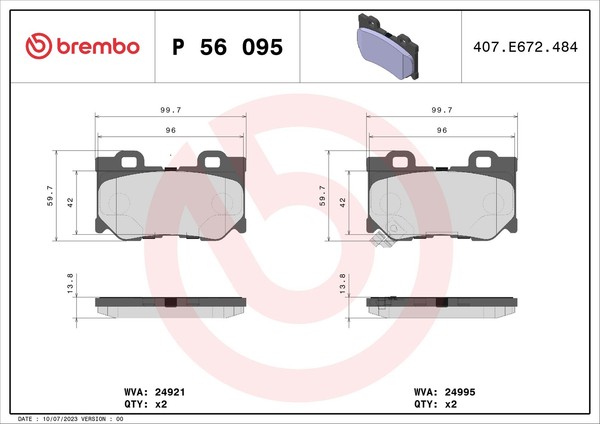 Brembo P 56 095 Bremsbelagsatz, Scheibenbremse For Infiniti Nissan-image