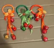 3 Christmas Jingle Bell Door Knob Hangers Holly Berries with 5 Red  Gold Bells