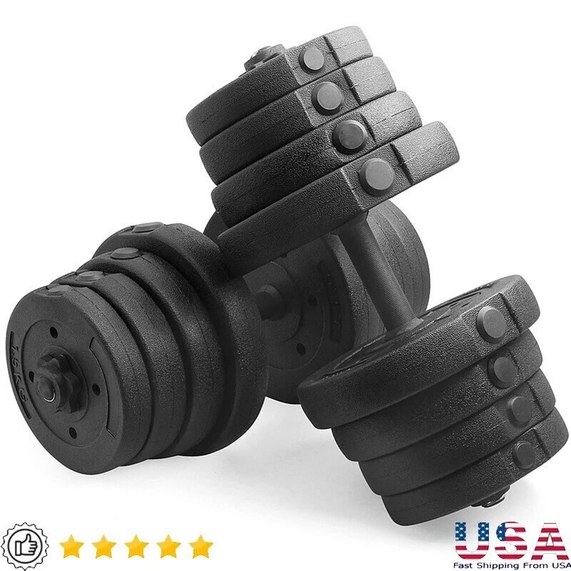 66LB Adjustable Dumbbell Set Training Lifting Dumbbells Weight Iron Bars Black
